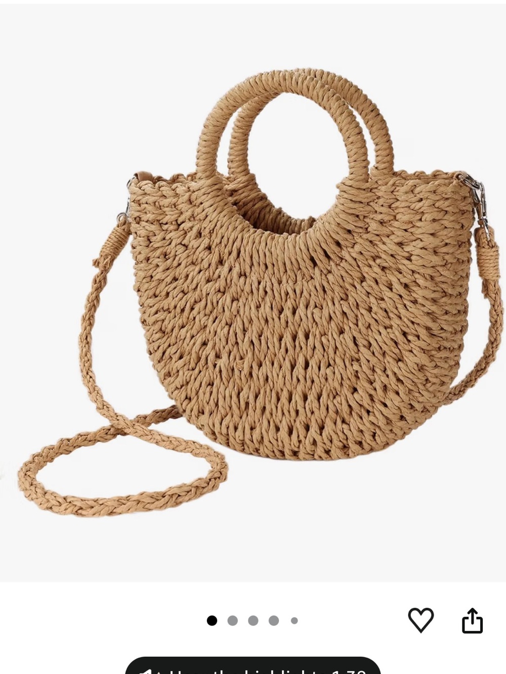 Woven Round Straw Tote Bag - Tan